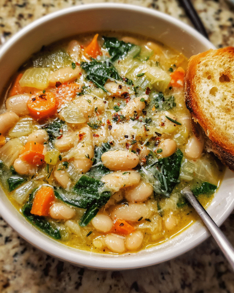 White bean soup in rustic bowl with parsley and Parmesan