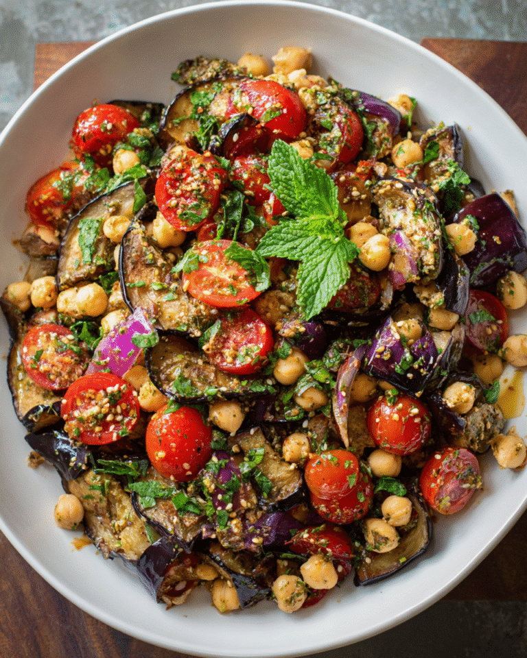 Moroccan eggplant and chickpea salad with zaatar