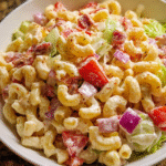 grinder pasta salad in wooden bowl with ingredients