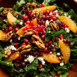 Pomegranate salad with fresh greens and toppings