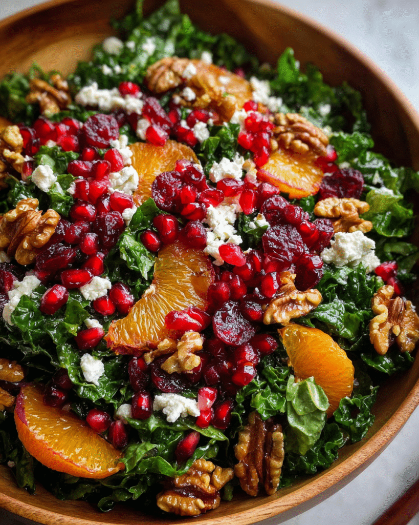Pomegranate salad with fresh greens and toppings