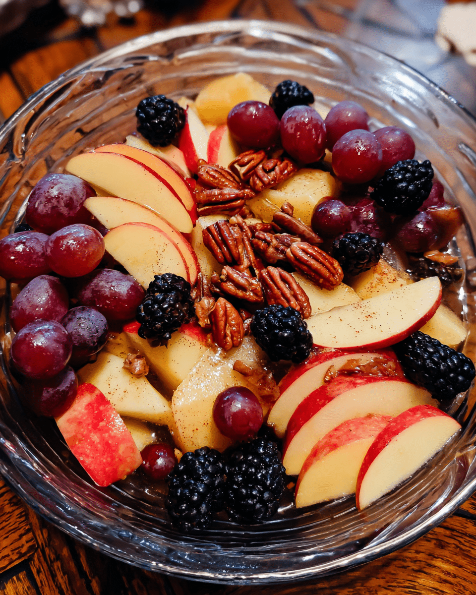 Colorful autumn fruit salad with apples and berries