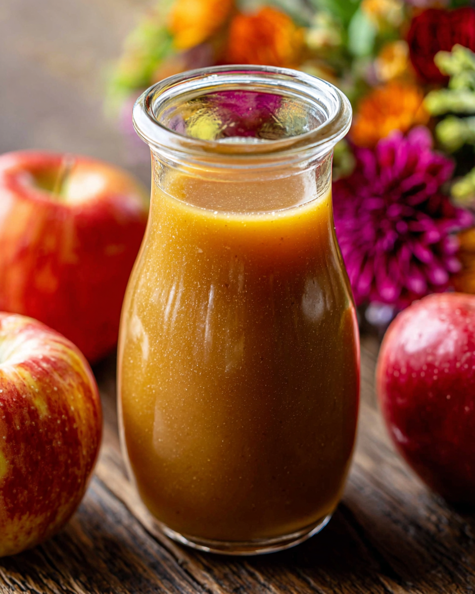 Homemade apple cider vinaigrette on rustic kitchen table
