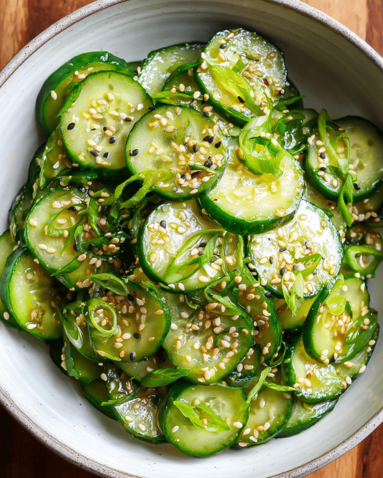 Asian Cucumber Sesame Salad served in bowl with garnishes