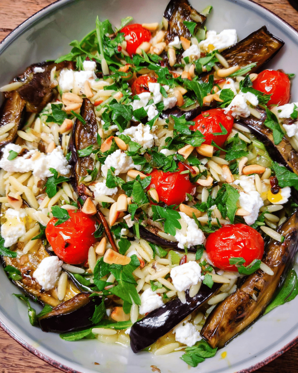 Aubergine salad with roasted eggplant and orzo