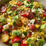 Bacon corn salad with creamy chipotle dressing in a summer bowl