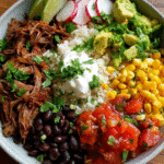 Barbacoa Burrito Bowl with toppings