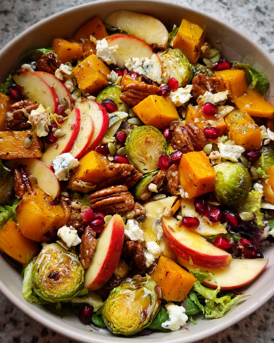 Brussels sprout salad with roasted squash and apples