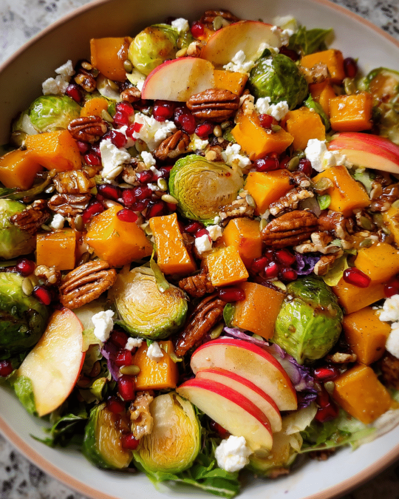Brussels sprout salad with roasted squash and apples