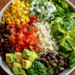 Burrito Bowl with fresh toppings and cilantro ranch