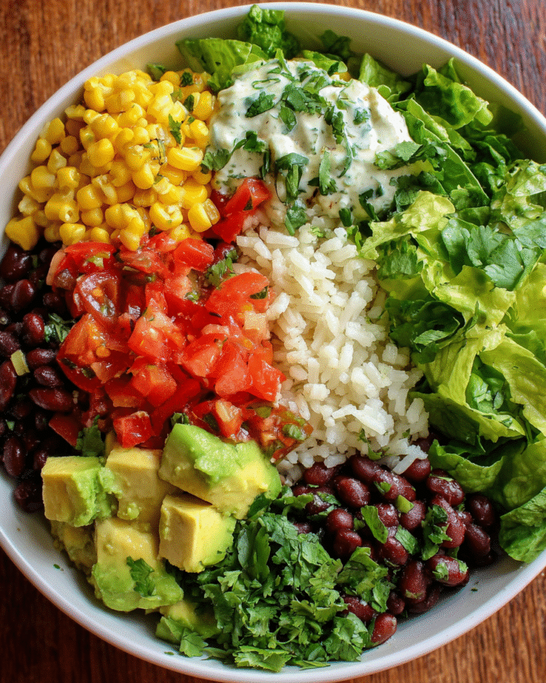 Burrito Bowl with fresh toppings and cilantro ranch