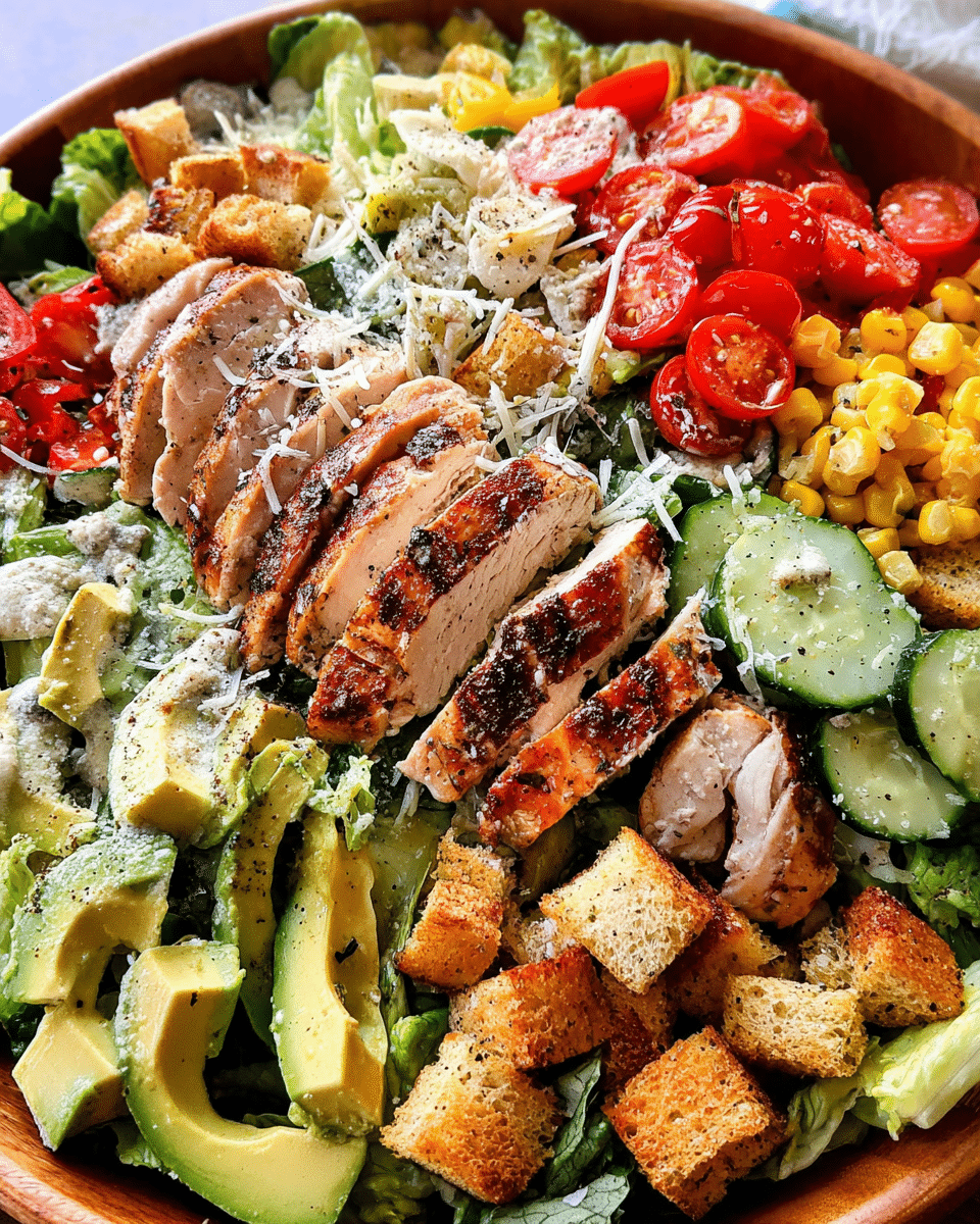 Chicken Caesar Salad in rustic bowl
