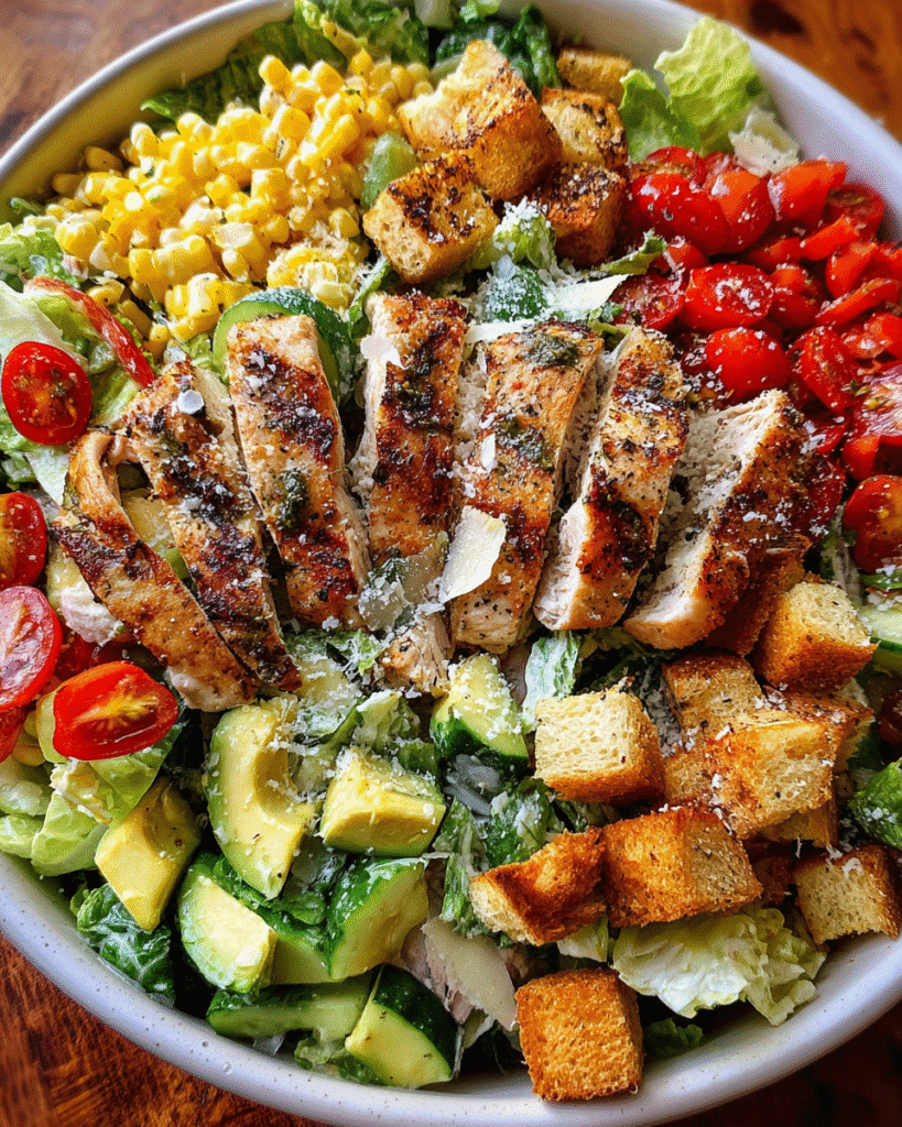Chicken Caesar Salad in rustic bowl