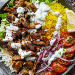 Chicken shawarma bowl served fresh with toppings