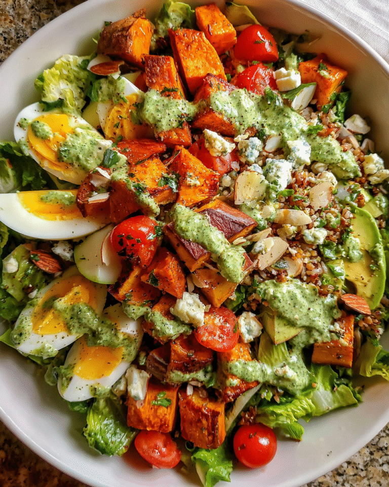 Chopped Green Goddess Salad in bowl with dressing
