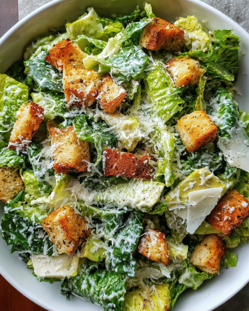 Caesar Salad with Homemade Caesar Dressing in bowl