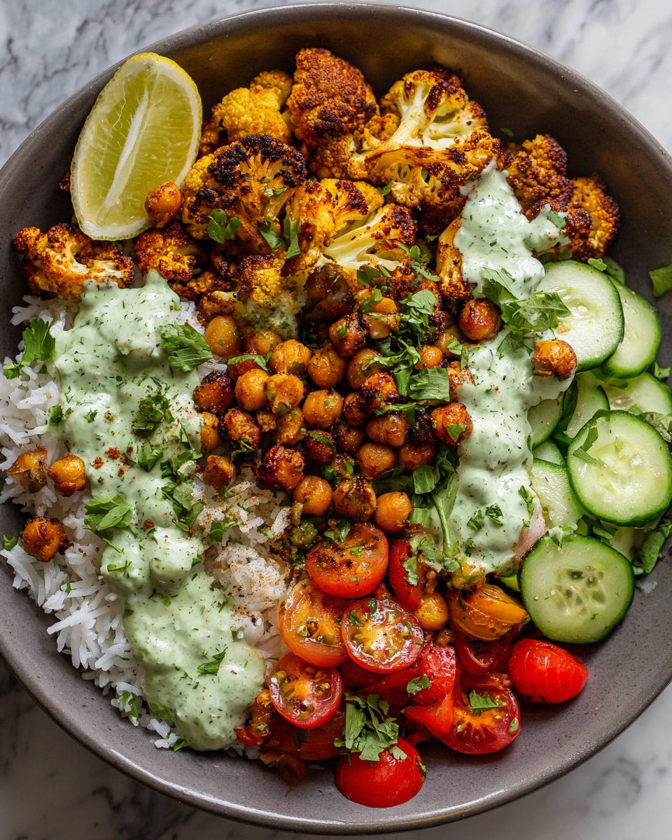Cauliflower Shawarma Bowl with crispy chickpeas