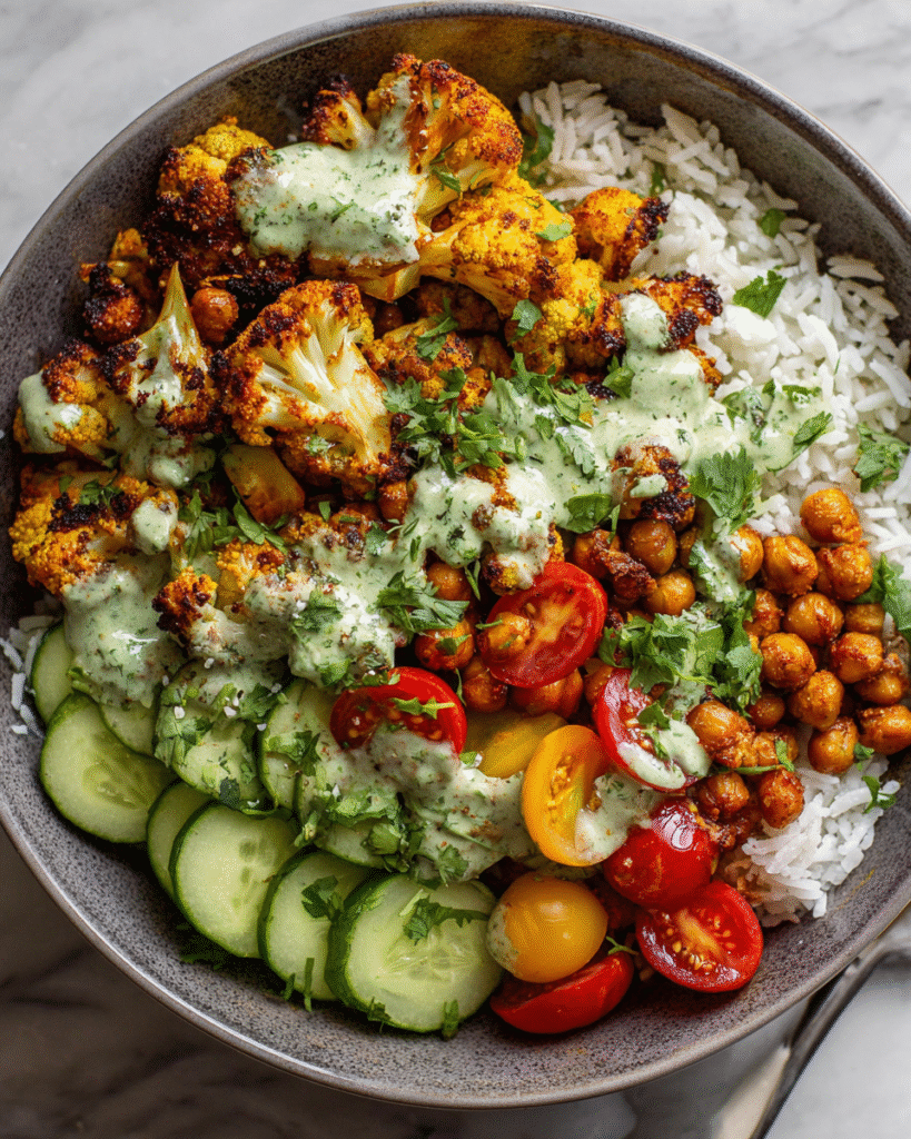 Cauliflower Shawarma Bowl with crispy chickpeas