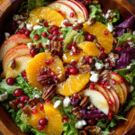 Christmas Salad on holiday table with seasonal toppings