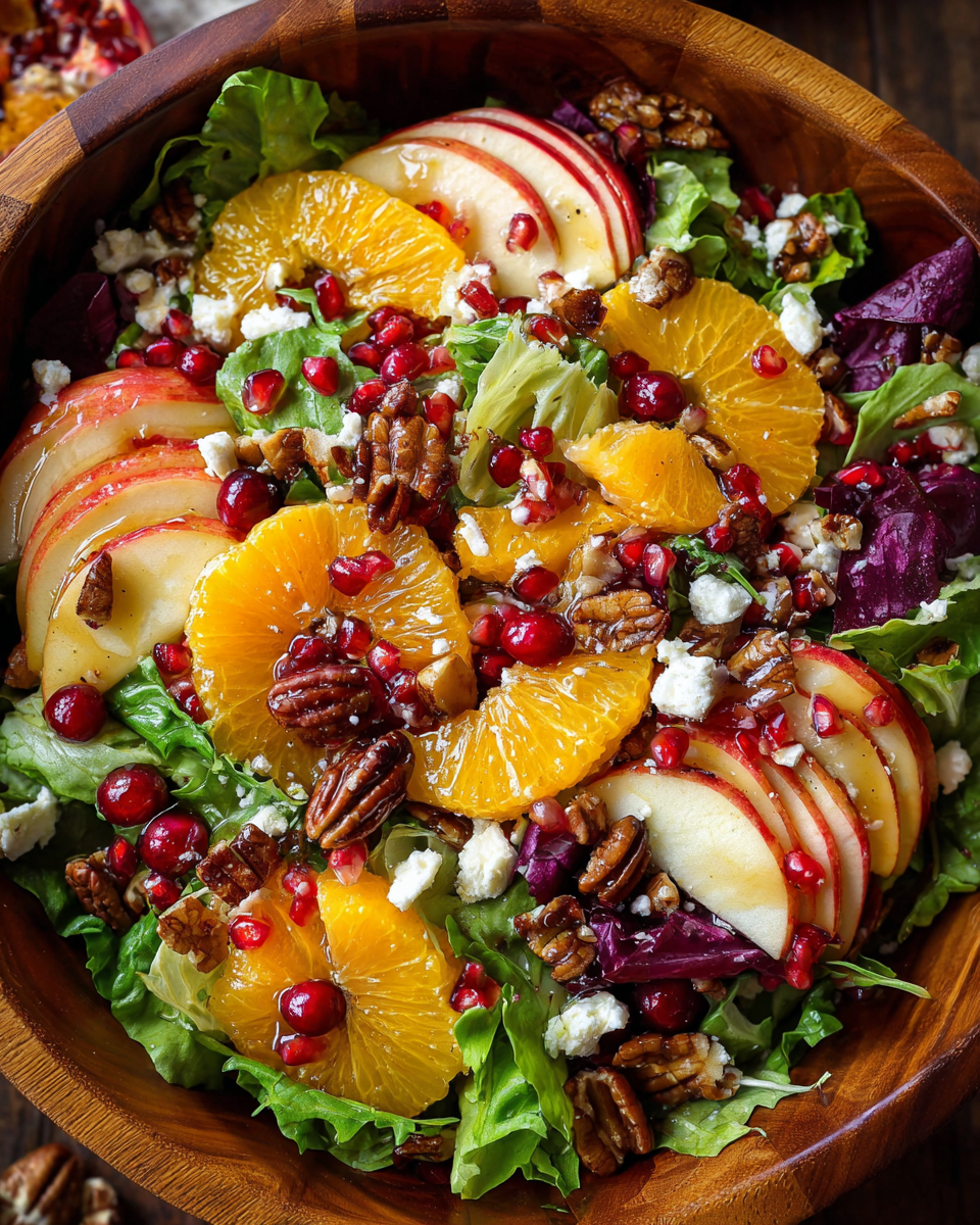 Christmas Salad on holiday table with seasonal toppings