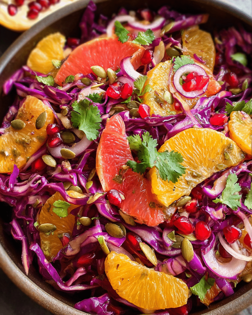 Citrus Cabbage Salad in White Bowl