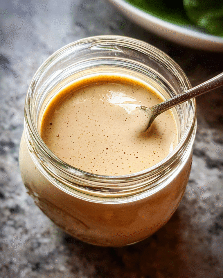Creamy balsamic dressing in a jar with ingredients