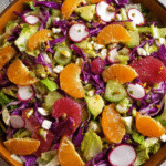 Crunchy Rainbow Salad in a bowl with colorful vegetables