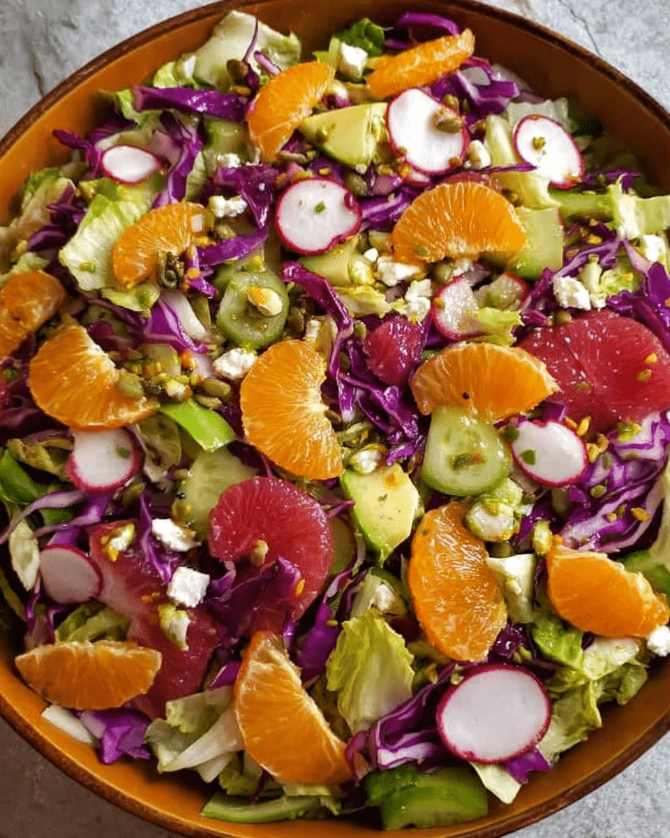 Crunchy Rainbow Salad in a bowl with colorful vegetables