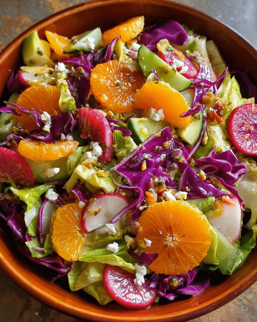Crunchy Rainbow Salad in a bowl with colorful vegetables