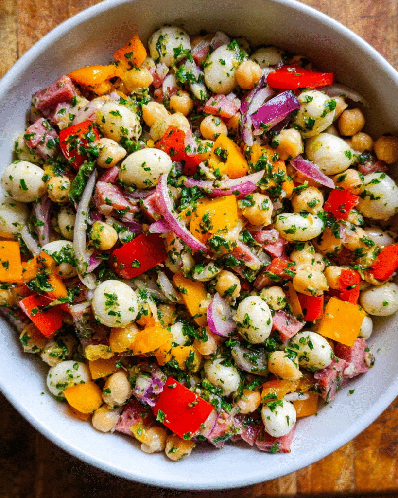 High-protein dense bean salad in bowl