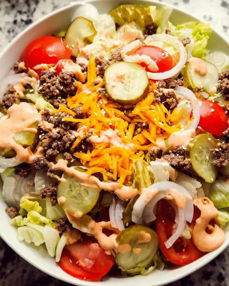 Easy Big Mac Salad with ground beef and pickles