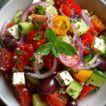 Fresh Mediterranean Greek Salad in rustic bowl