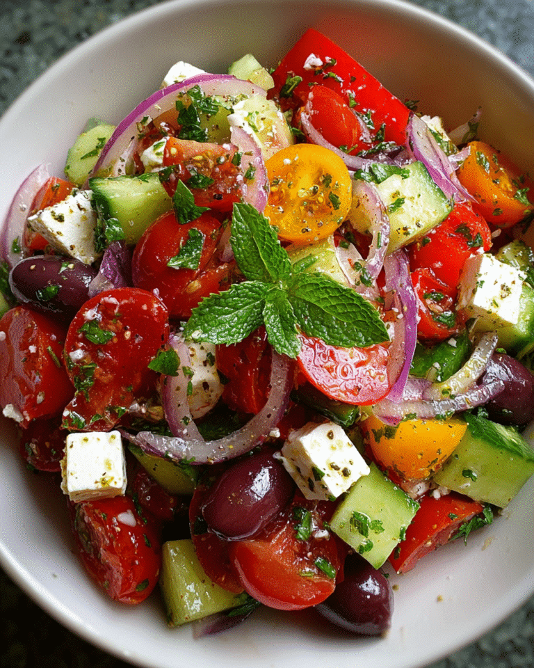 Fresh Mediterranean Greek Salad in rustic bowl