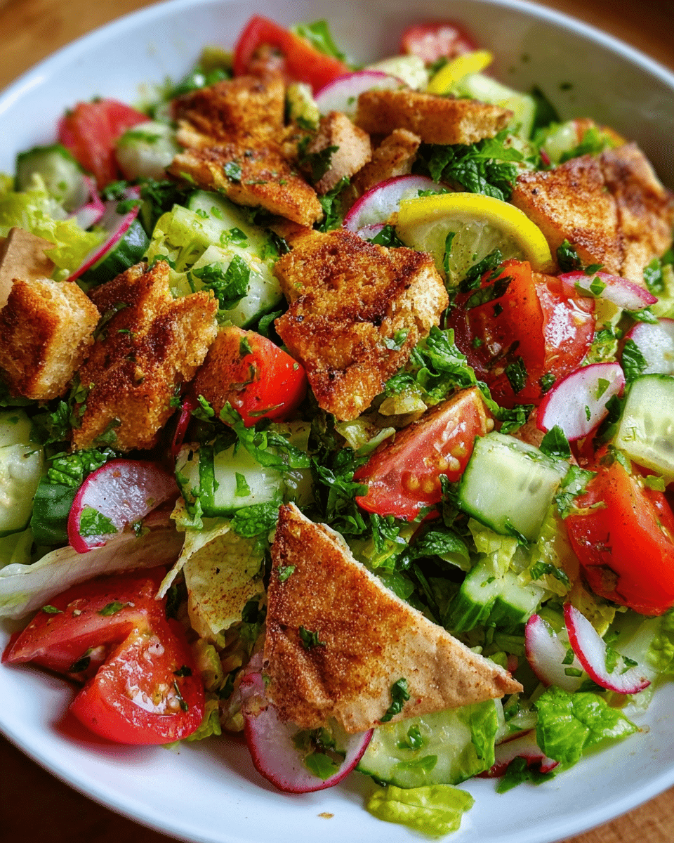Fattoush salad with fresh vegetables and crispy pita
