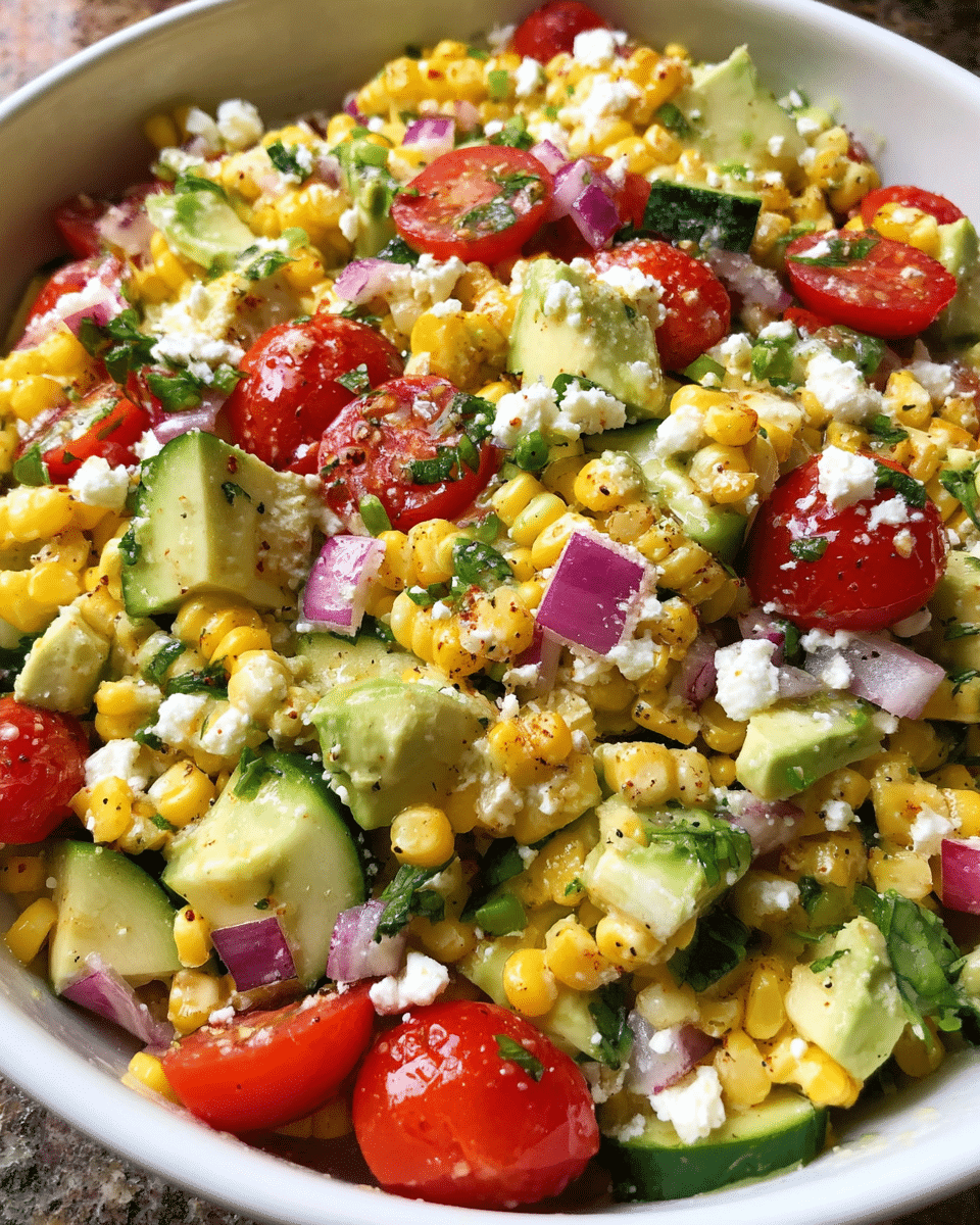 Fresh corn salad in ceramic bowl