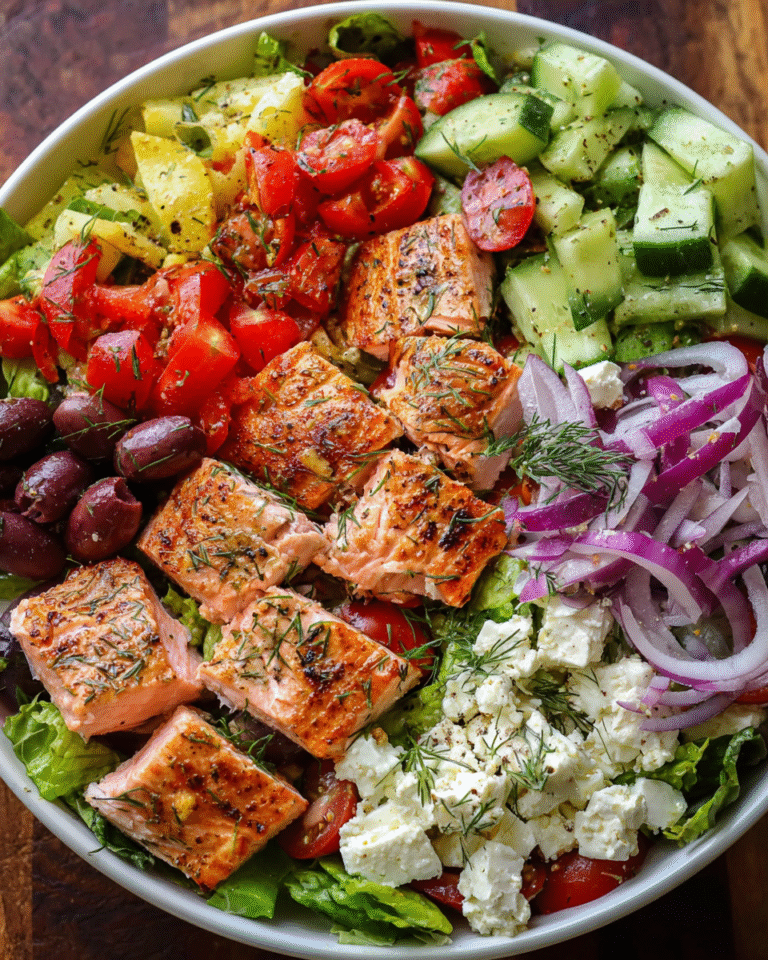 Greek Salmon Salad with Mediterranean Ingredients