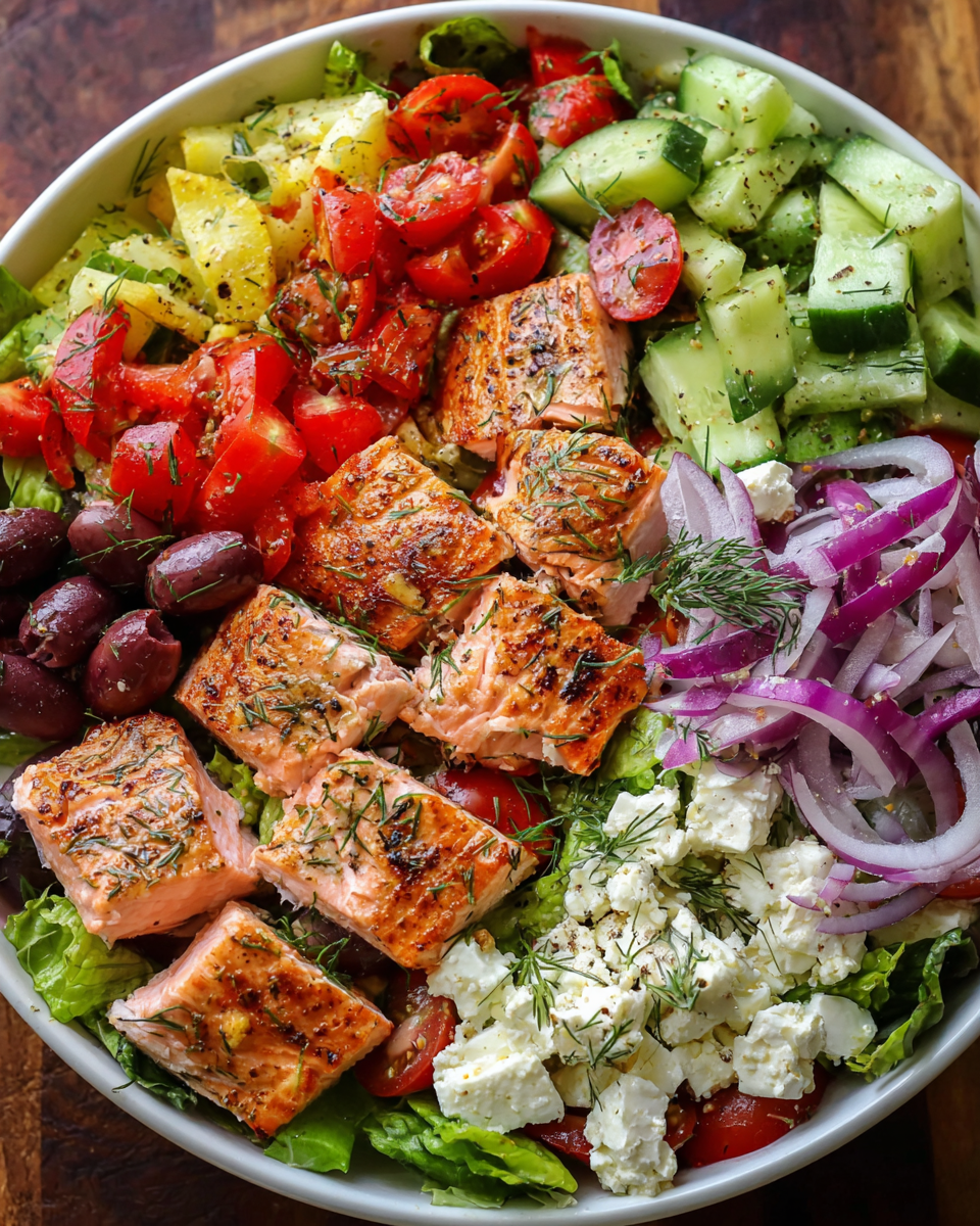 Greek Salmon Salad with Mediterranean Ingredients