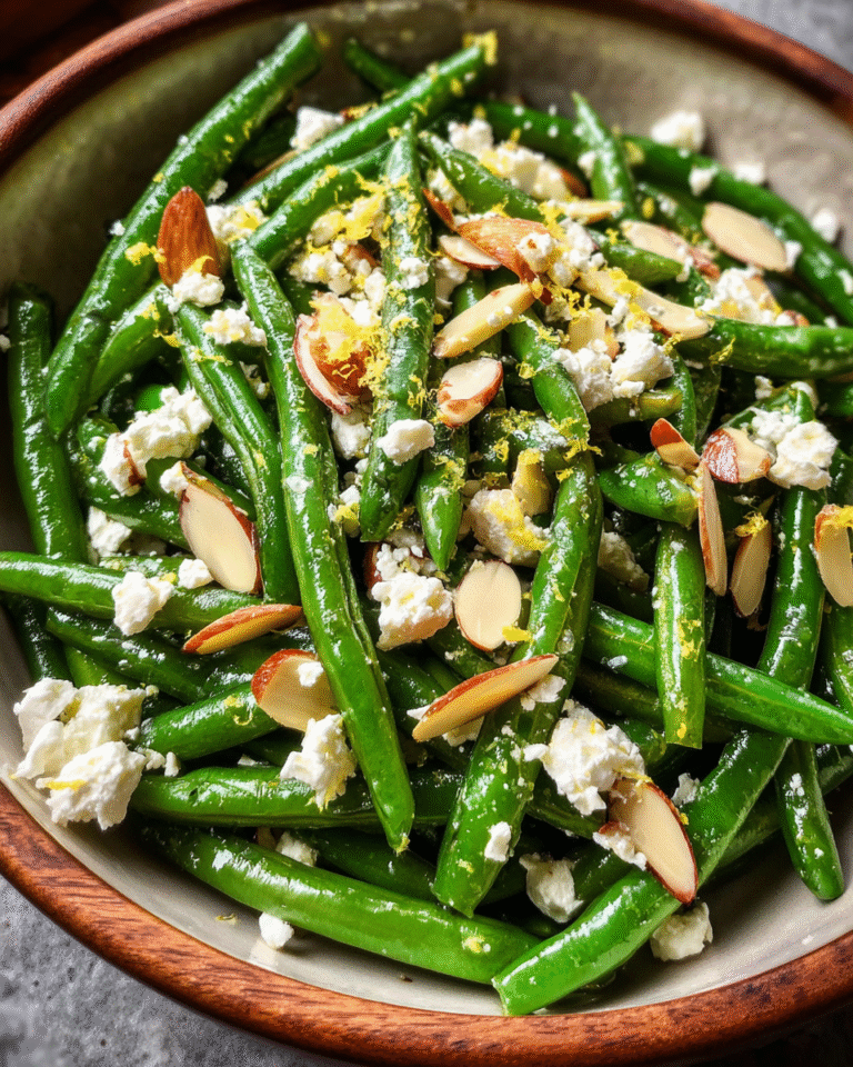 Green Bean Salad with Feta in rustic bowl