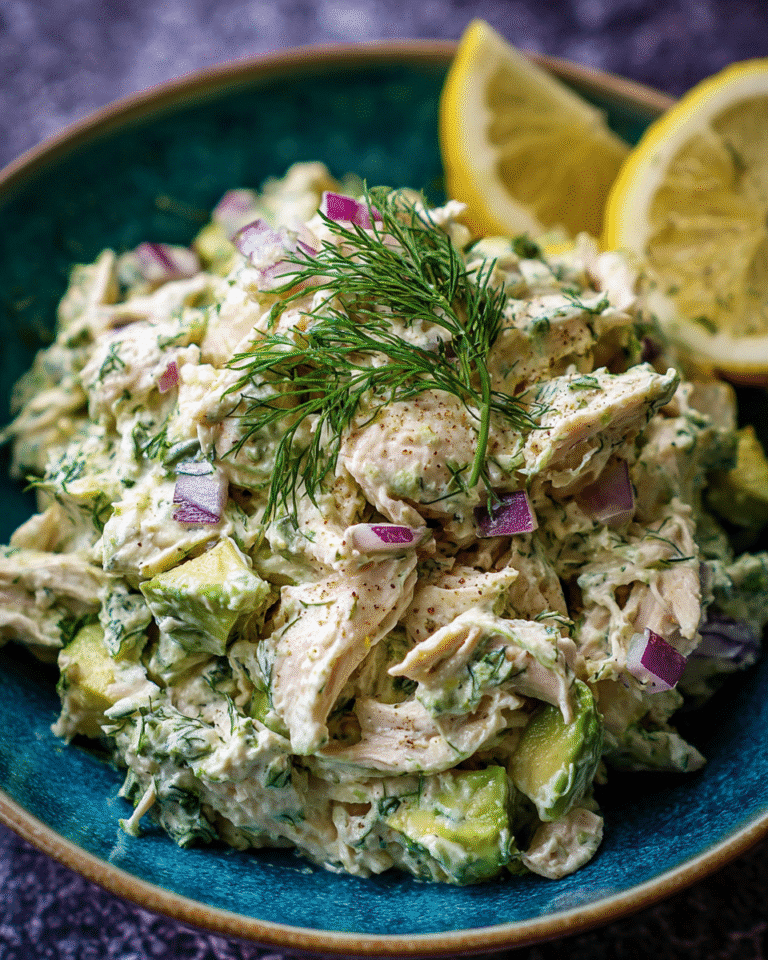 green goddess chicken salad in a rustic bowl