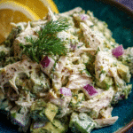 green goddess chicken salad in a rustic bowl