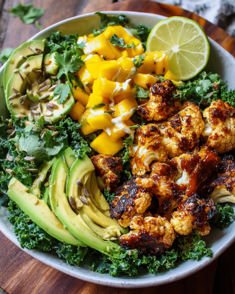 Grilled Cauliflower Bowl with BBQ Mango and Avocado