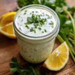 Healthy ranch dressing jar with fresh herbs