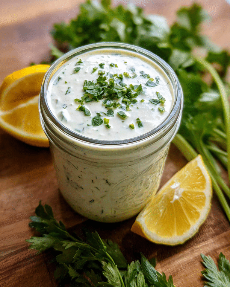 Healthy ranch dressing jar with fresh herbs