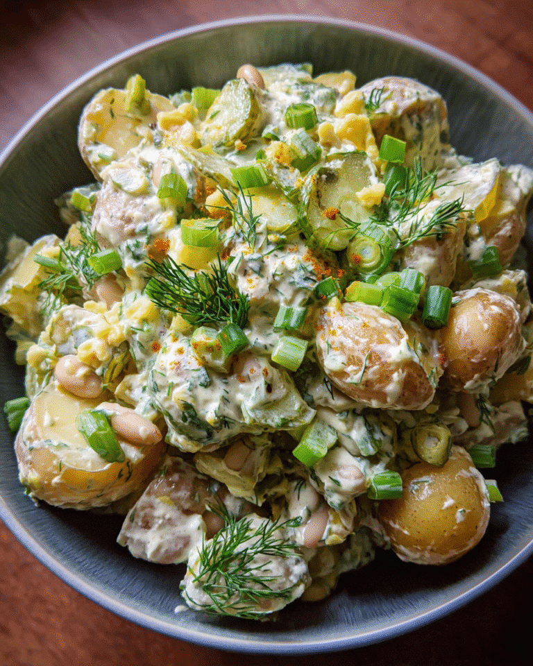High Protein Potato Salad in Ceramic Bowl