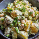 High Protein Potato Salad in Ceramic Bowl