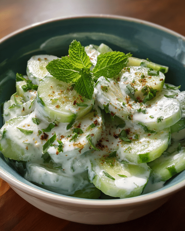 Indian cucumber yogurt salad in a ceramic bowl