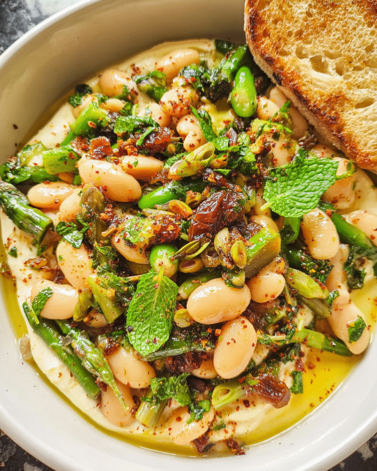 Mediterranean white bean salad in rustic bowl
