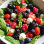 Mixed Berry Caprese Salad plated beautifully