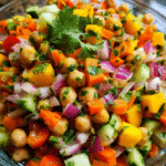 Overhead view of Mango Chickpea Kachumber Salad