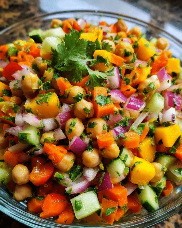 Overhead view of Mango Chickpea Kachumber Salad
